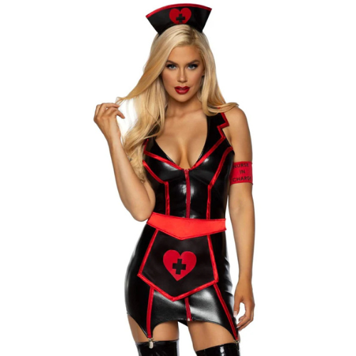 Naughty Nurse Costume - Small - Black/red Leg Avenue