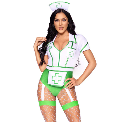 Nurse Feelgood Sexy Costume - 1x/2x - White/green Leg Avenue