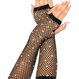 Rhinestone Fishnet Arm Warmers Black LA-2037BLK