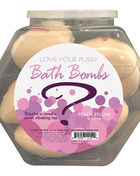 Love Your Pussy Bath Bomb Fishbowl Display of 9  Units - Peach Bellini KG-BGR24FB