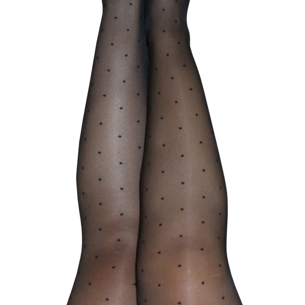 Ally - Polka Dot Thigh High - Size D - Black KX-1304D-BLK-D