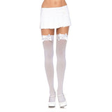 Satin Bow Opaque Thigh Highs - Queen Size - White LA-6255QWHT