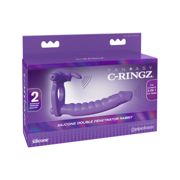 Fantasy C-Ringz Silicone Double Penetrator Rabbit | Dual Vibrating Double Penetration with Clitoral and Anal Stimulation Pipedream