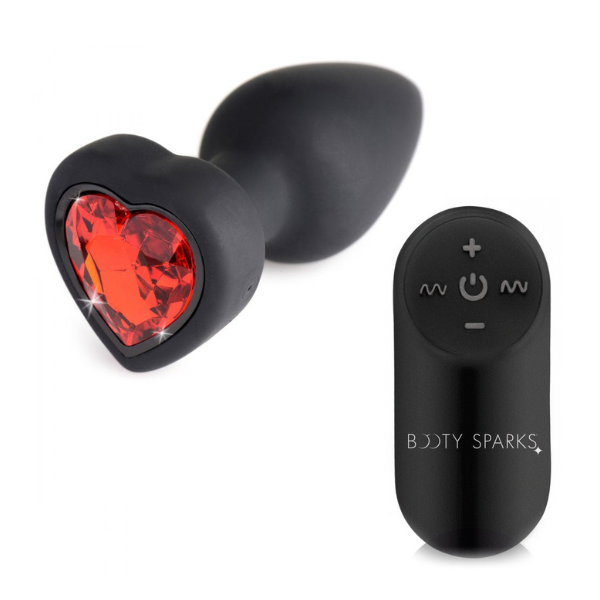 28x Silicone Vibrating Red Heart Anal Plug With  Remote | Powerful Vibration and Jeweled Elegance for Ultimate Backdoor Pleasure XR Brands