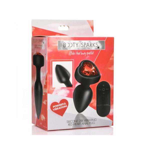 28x Silicone Vibrating Red Heart Anal Plug With  Remote | Powerful Vibration and Jeweled Elegance for Ultimate Backdoor Pleasure XR Brands