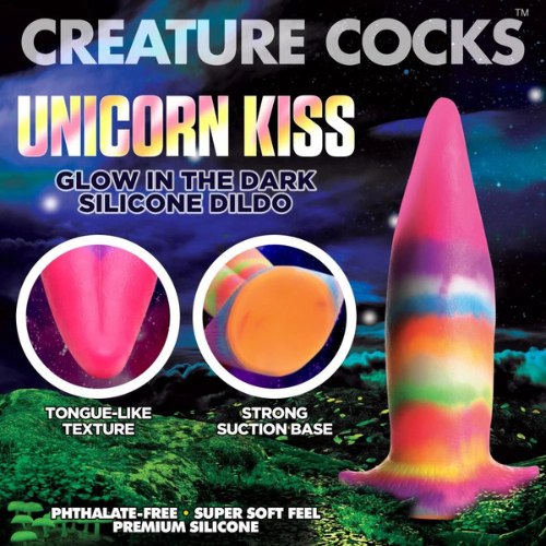 Unicorn Kiss Unicorn Tongue Glow-in-the-Dark Silicone Dildo | Magical, Luminous Pleasure XR Brands