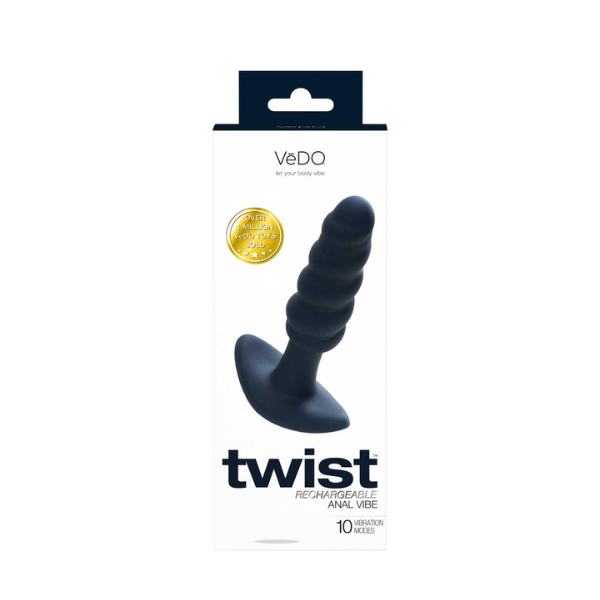 Twist Rechargeable Anal Vibe (Black) | Intense Vibration with Swirling Texture for Maximum Pleasurel VeDO