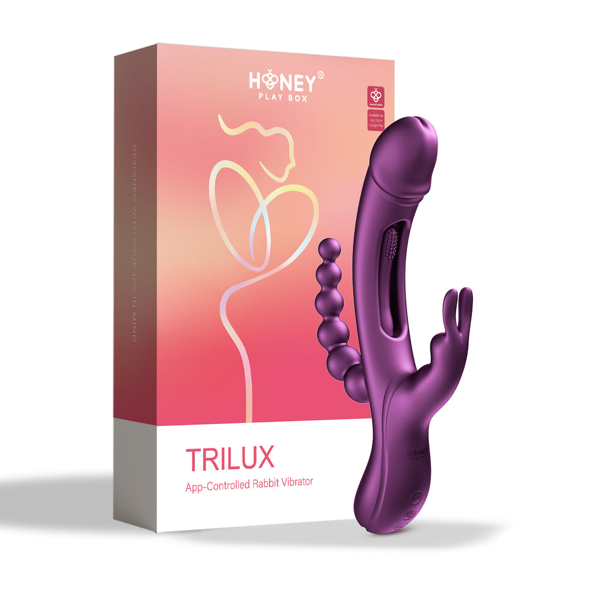 Trilux - App Controlled Rabbit Vibrator | Quadruple Play with Tapping, Vibrating, and Beaded Sensations Honey Play Box