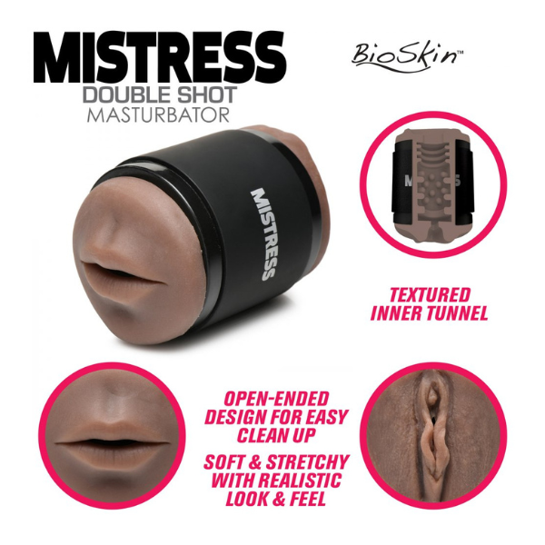 Mistress Double Shot Mouth and Pussy Stroker - Dark | Dual-Ended Pleasure with Realistic Textures Curve Toys