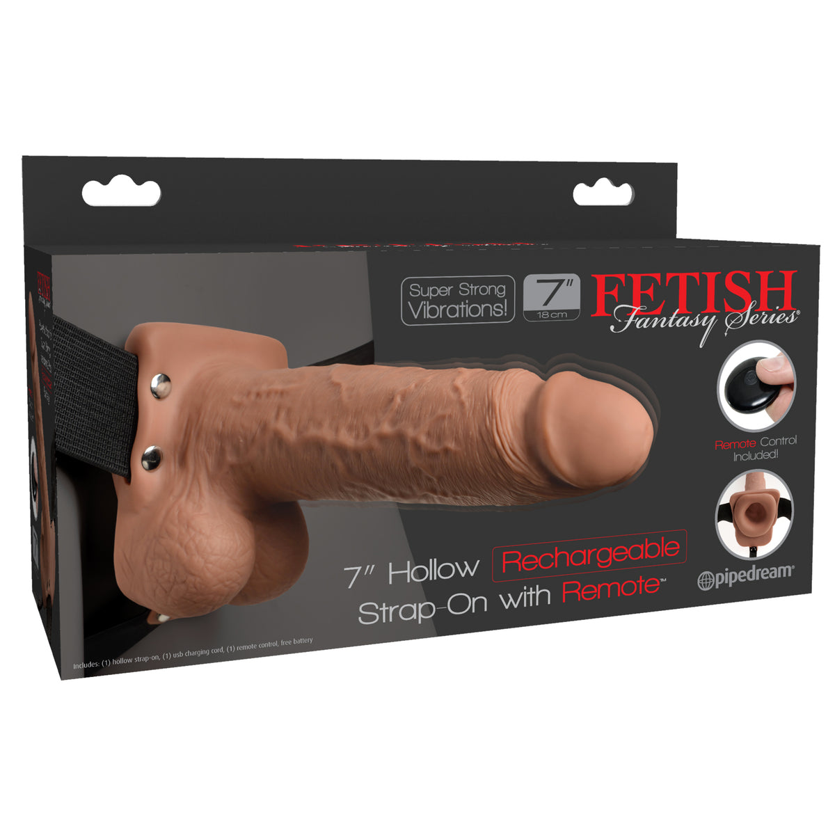 Fetish Fantasy Series 7 Inch Hollow Rechargeable Strap-on With Remote - Tan PD3391-22