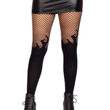 Opaque Flame Tights With Fishnet Top - One Size -  Black LA-9729BLKOS