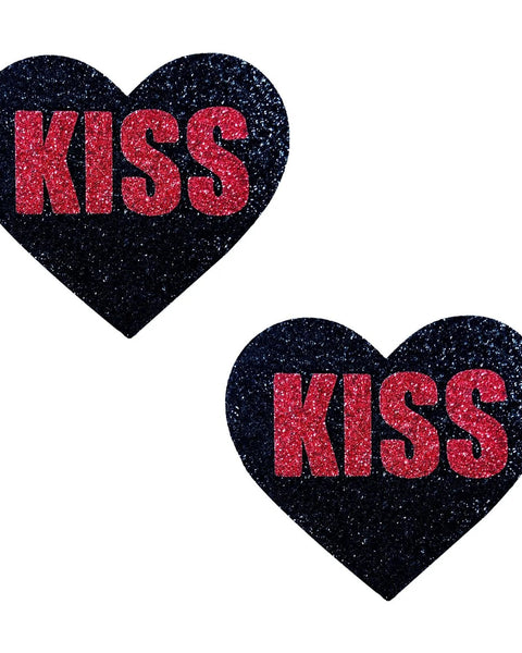 Kiss Red and Black Valentine Glitter Heart Nipple  Cover Pasties NN-RKI-HRT-BM