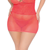 Stretch Fishnet and Scalloped Stretch Lace Chemise - Queen - Coral DG-12606XCORQ