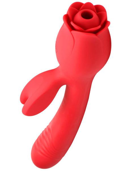 Blooming Bunny Sucking and Thrusting Silicone  Rabbit Vibrator - Red INM-AH311