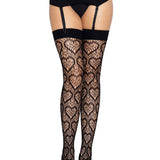 Heart Net Thigh Highs - One Size - Black LA-6643BLKOS