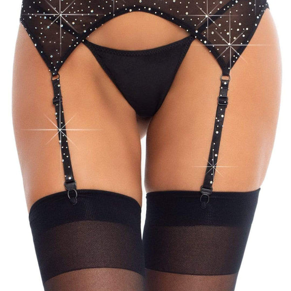 Rhinestone Garter Belt - One Size - Black LA-8886BLK