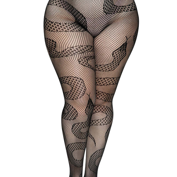 Snake Net Tights - 1x/2x - Black LA-8143XBLK1X2