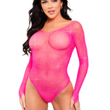 Rhinestone Snap Crotch Bodysuit - One Size - Neon  Pink LA-89231NPNKOS