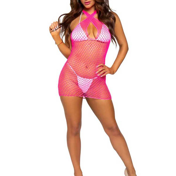 Summer Dreamz Net Mini Dress - One Size - Pink LA-86130PNKOS