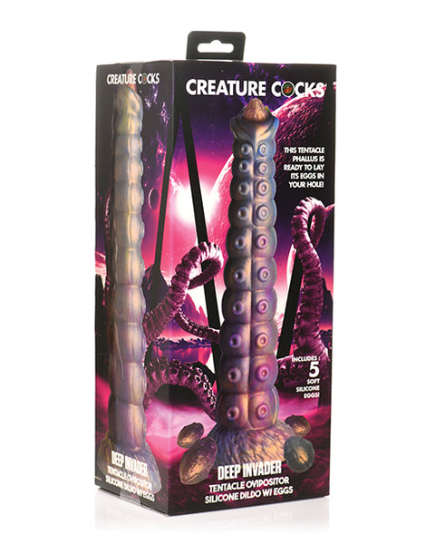 Creature Cocks Deep Invader Tentacle Ovipositor Silicone Dildo w/Eggs - Multi Color Xr LLC