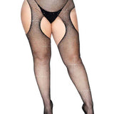 Casey Rhinestone Fishnet Suspender Pantyhose - Queen - Black LA-9108XBLKQ