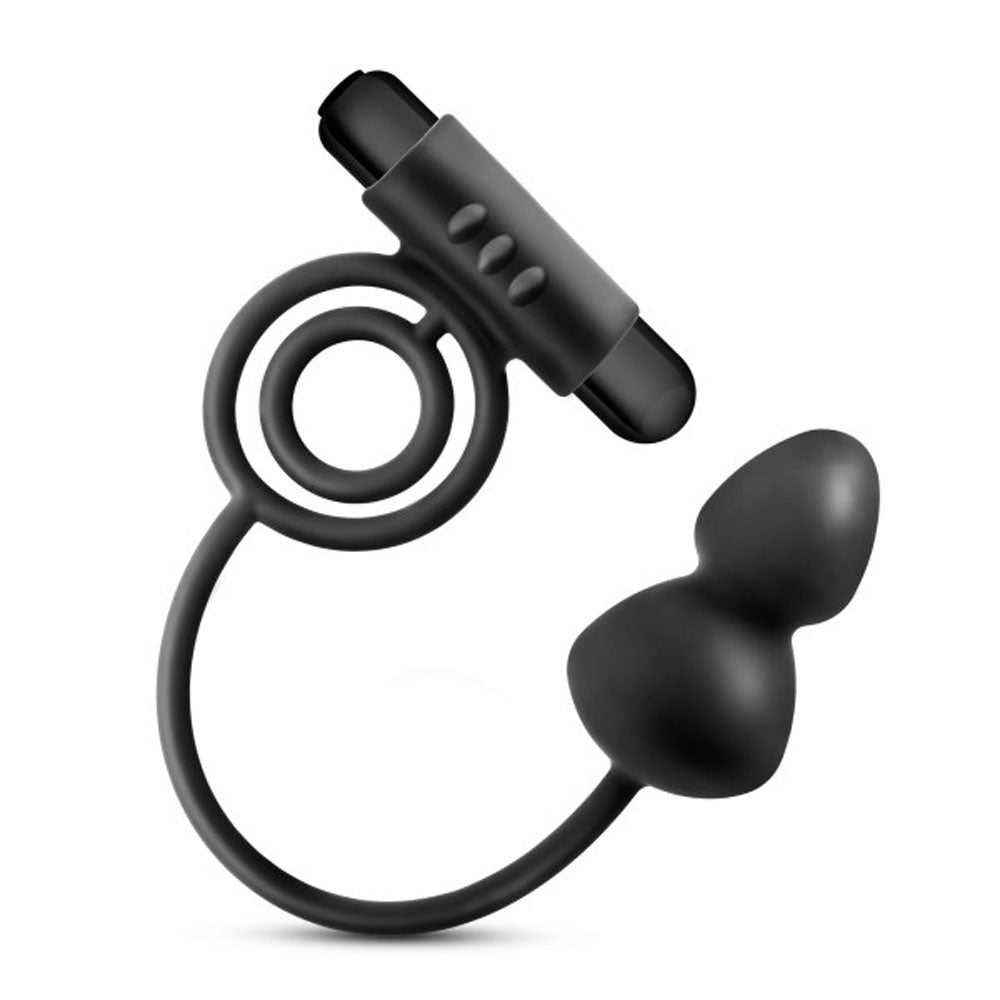 Anal Adventures- Platinum- Silicone Anal Plug With Vibrating C-Ring - Black Blush