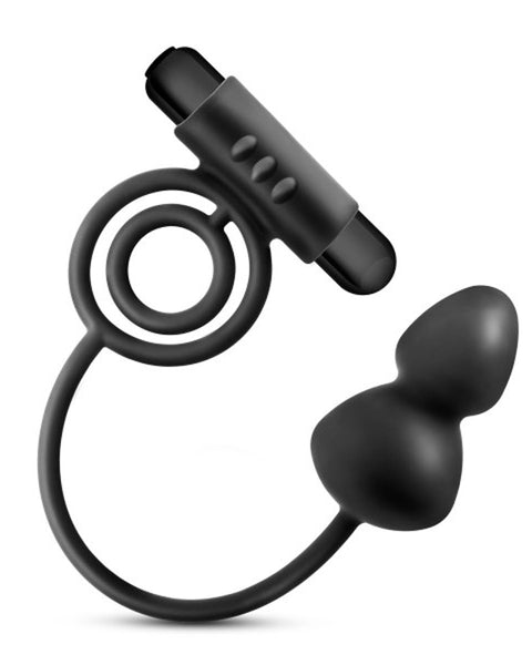 Anal Adventures- Platinum- Silicone Anal Plug With Vibrating C-Ring - Black Blush