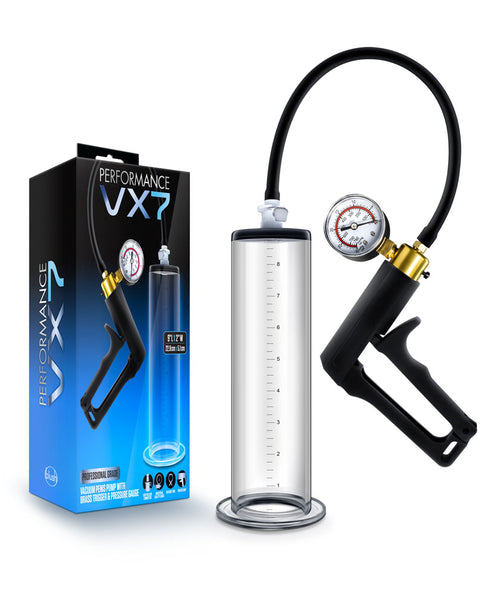 Performance - Vx7 Vacuum Penis Pump With Brass  Trigger & Pressure Gauge - Clear Blush