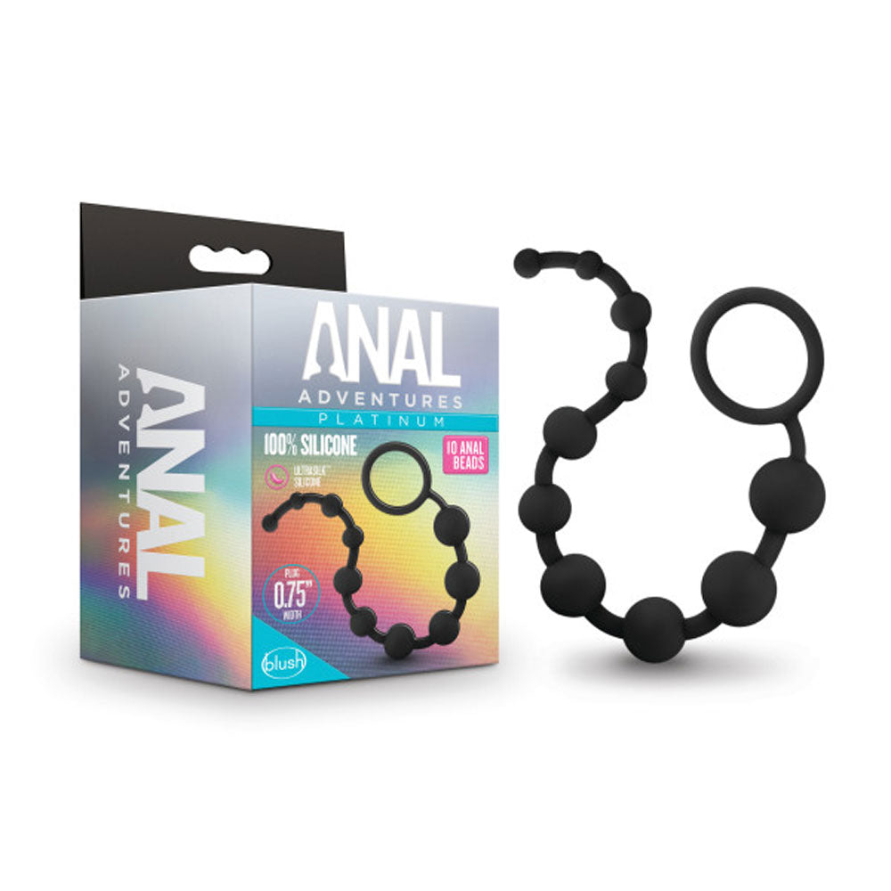 Anal Adventures - Platinum - Silicone 10 Anal   Beads - Black Blush