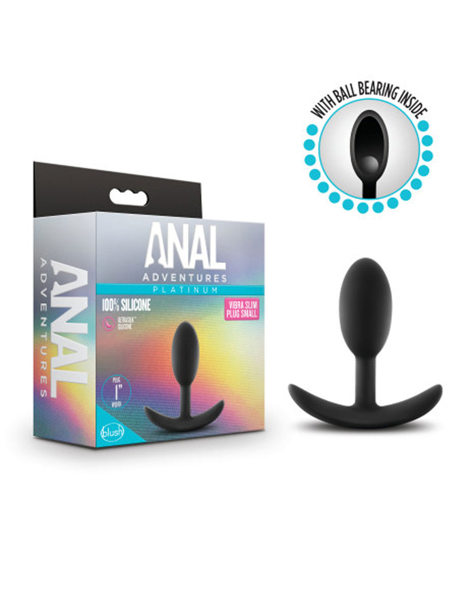 Anal Adventures - Platinum - Silicone Vibra Slim  Plug - Small - Black Blush