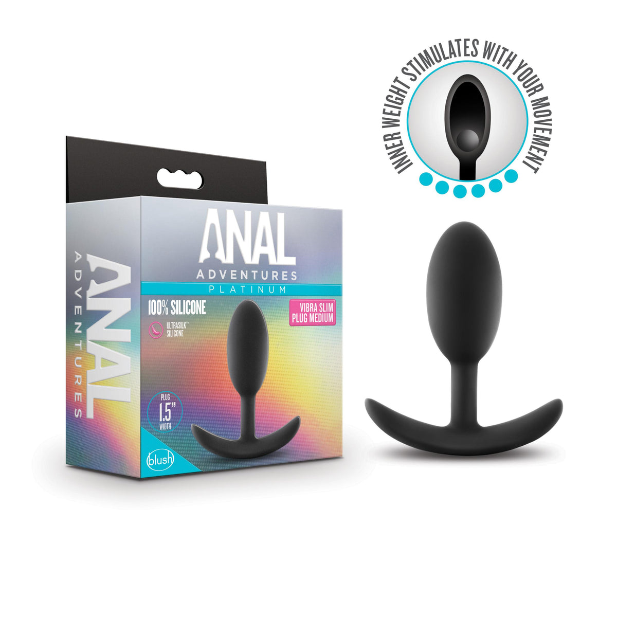 Anal Adventures - Platinum - Silicone Vibra Slim  Plug -Medium - Black Blush