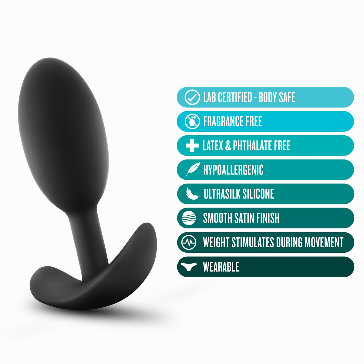 Anal Adventures - Platinum - Silicone Vibra Slim  Plug -Medium - Black Blush