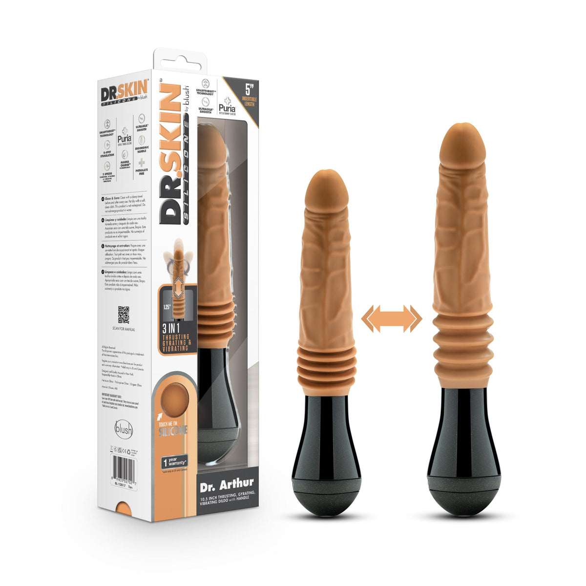 Dr. Skin Silicone - Dr. Arthur - Thrusting  Gyrating Vibrating Dildo - Tan Blush