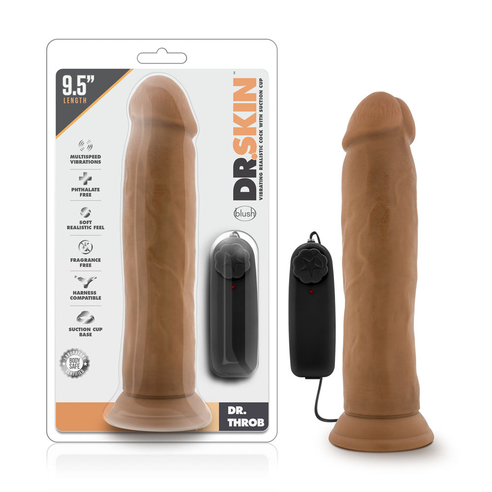 Dr. Skin - Dr. Throb - 9.5 Inch Vibrating  Realistic Cock With Suction Cup - Mocha Blush