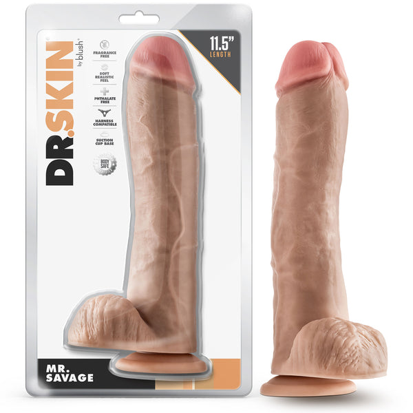 Dr. Skin - Mr. Savage - 11.5 Inch Dildo With Balls - Beige Blush