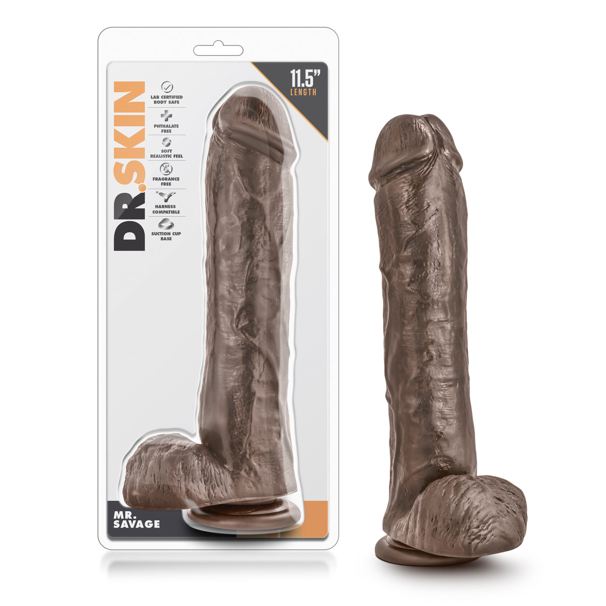 Dr. Skin Mr. Savage 11.5 Inch Dildo With Suction  Cup - Chocolate Blush