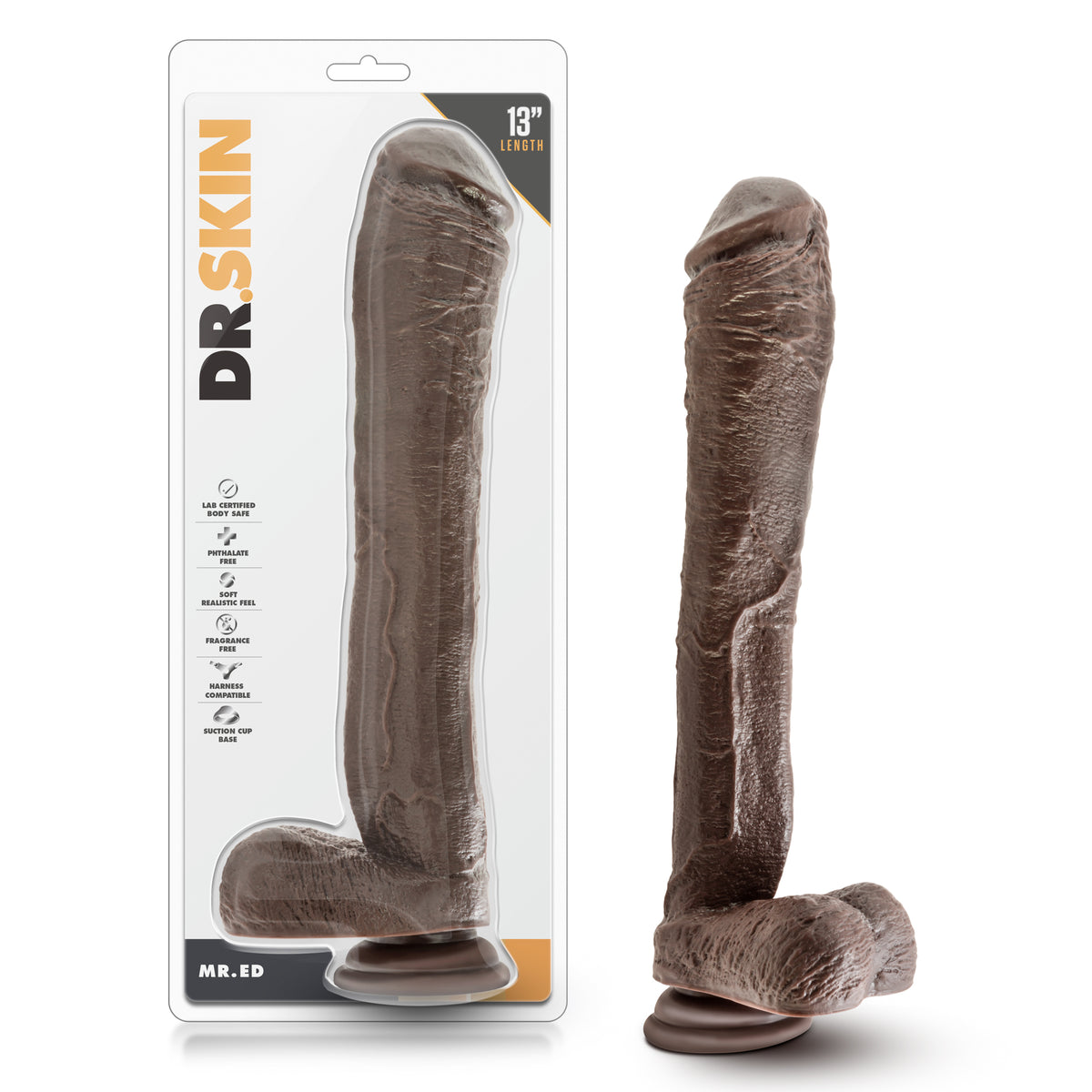 Dr. Skin Mr. Ed 13 Inch Dildo With Suction Cup - Chocolate Blush