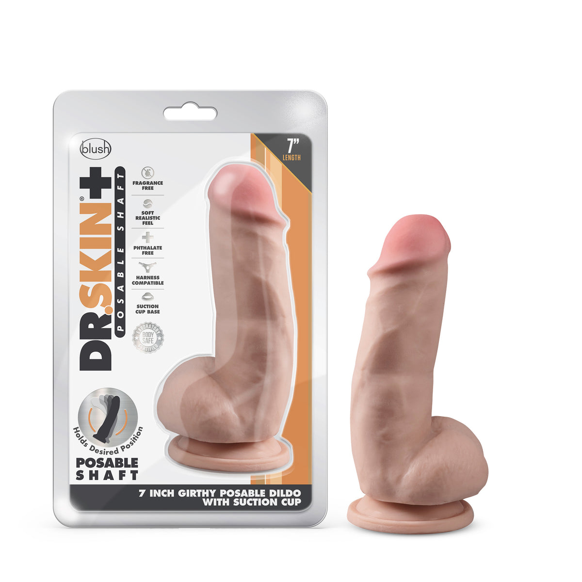 Dr. Skin Plus - 7 Inch Girthy Posable Dildo With  Balls - Vanilla Blush