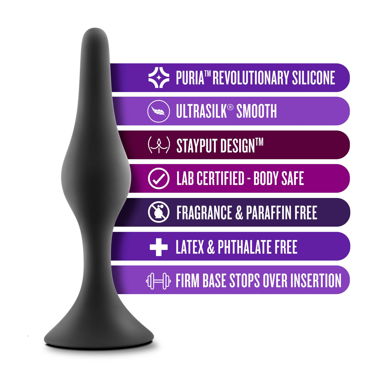 Anal Adventures Platinum - Silicone Beginner Plug  - Small - Black Blush