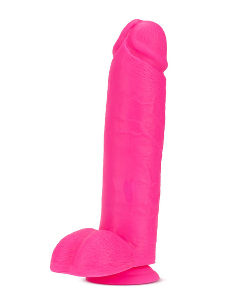 Neo Elite - 10 Inch Silicone Dual Density Cock  With Balls - Neon Pink Blush