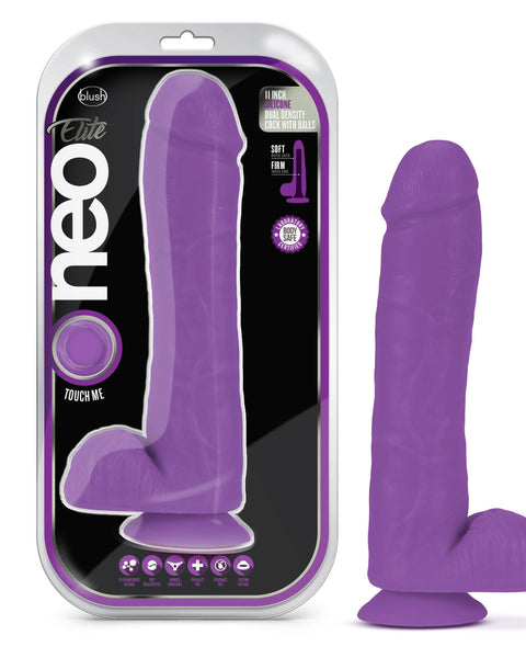 Neo Elite - 11 Inch Silicone Dual Density Cock With Balls - Neon Purple Blush