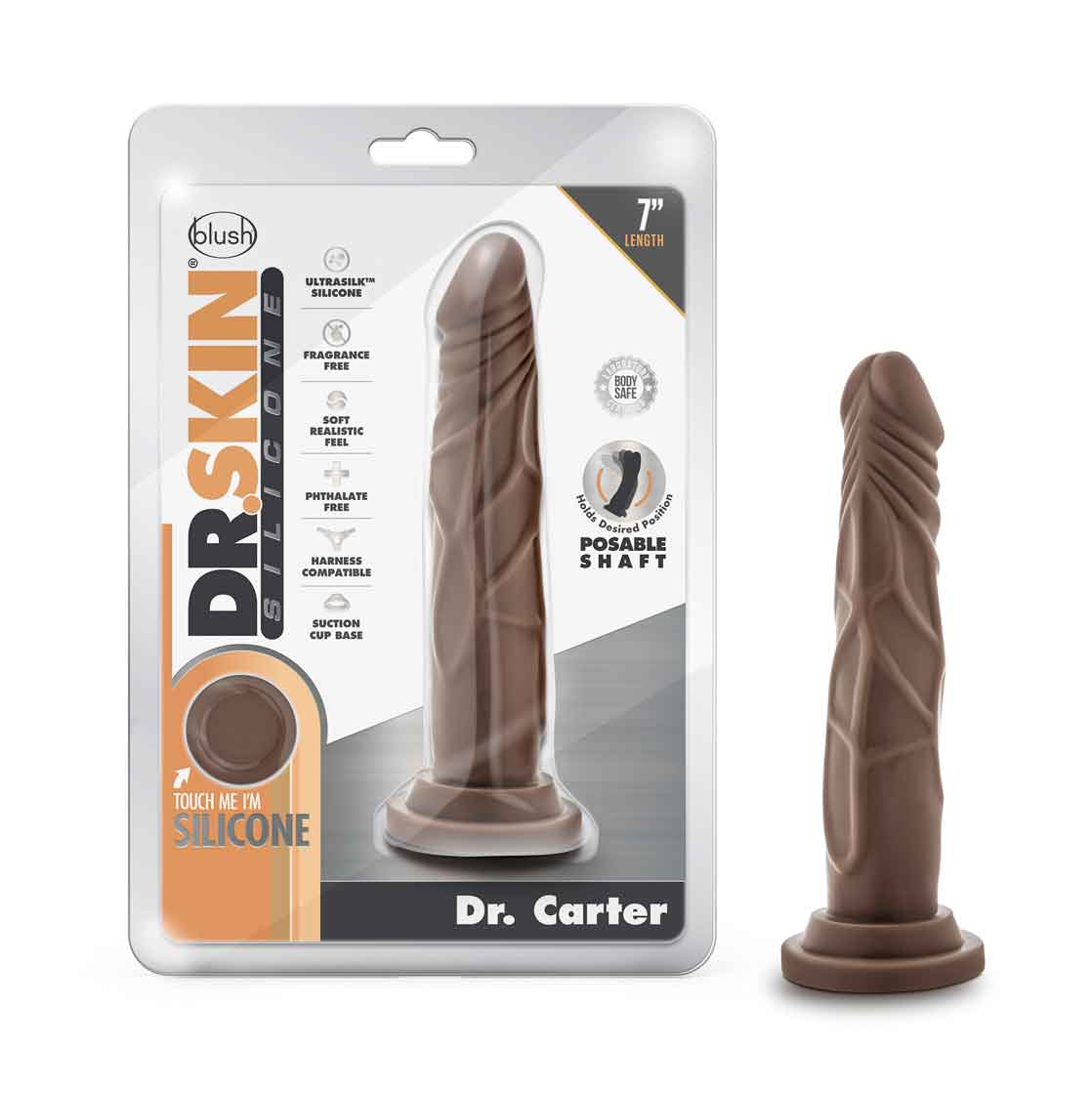 Dr. Skin Silicone - Dr. Carter - 7 Inch Dong With  Suction Cup - Chocolate Blush