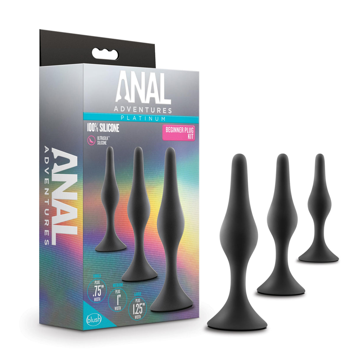 Anal Adventures Platinum - Silicone Beginner Plug  Kit - Black Blush