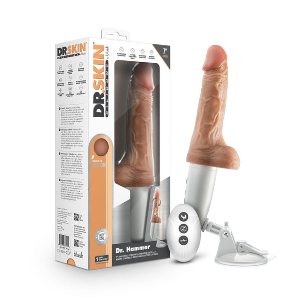 Dr. Skin Silicone - Dr. Hammer - 7 Inch Thrusting  Dildo With Handle - Beige Blush