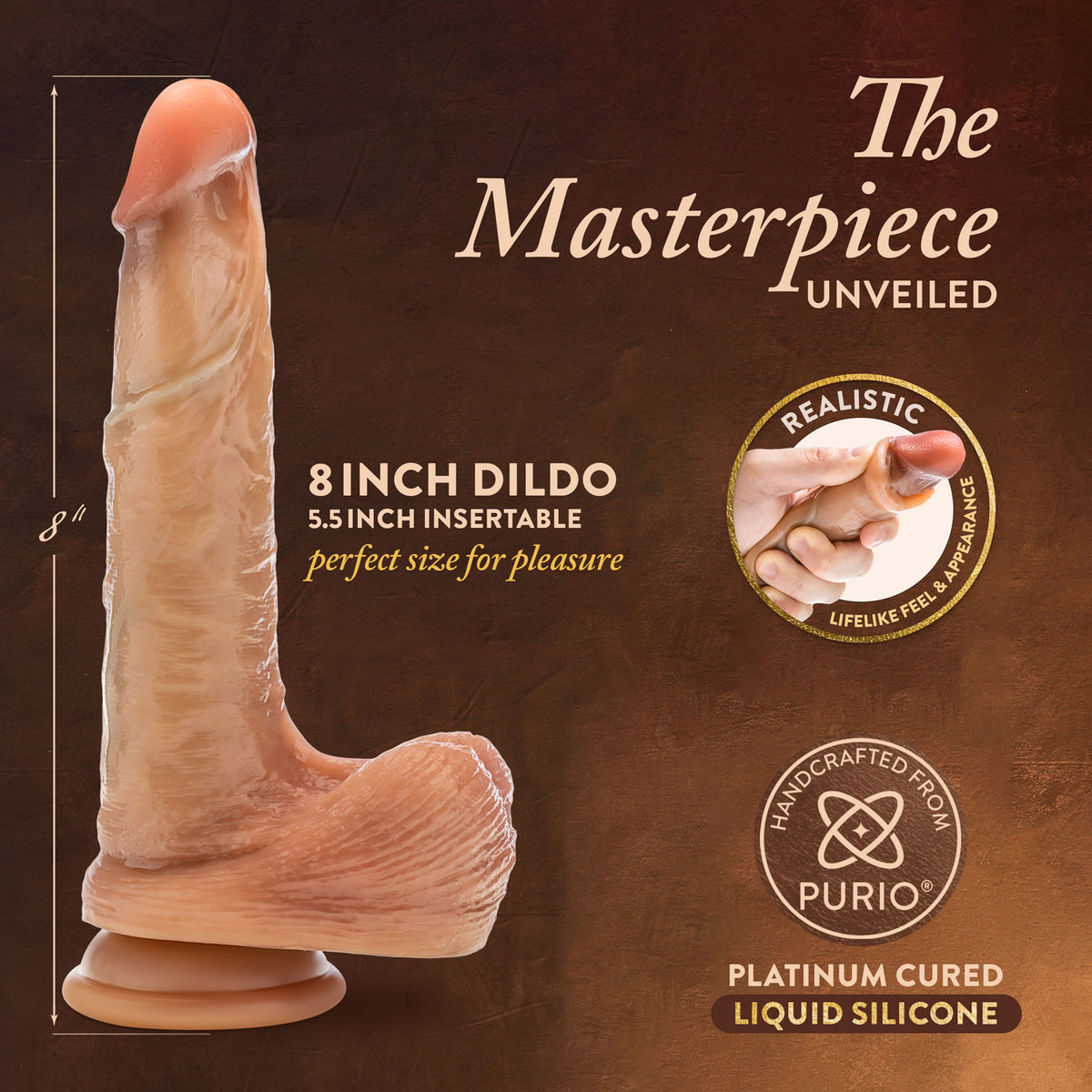 Renaissance - Davinci - 8 Inch Sliding Foreskin Dildo With Squeezable Balls - Tan Blush