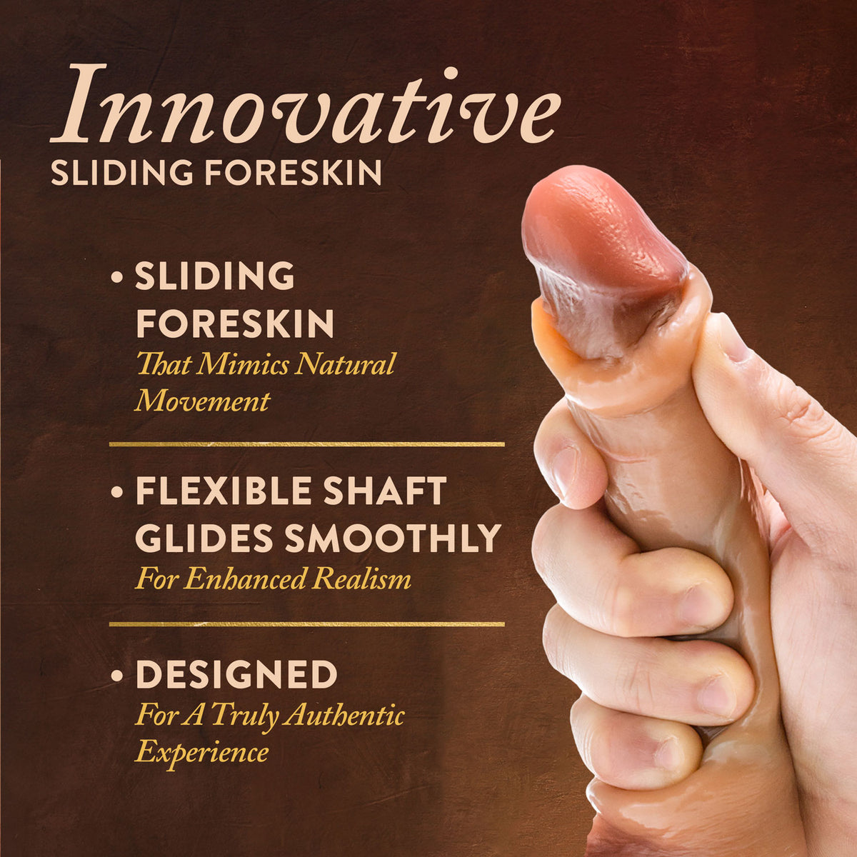 Renaissance - Davinci - 8 Inch Sliding Foreskin Dildo With Squeezable Balls - Tan Blush