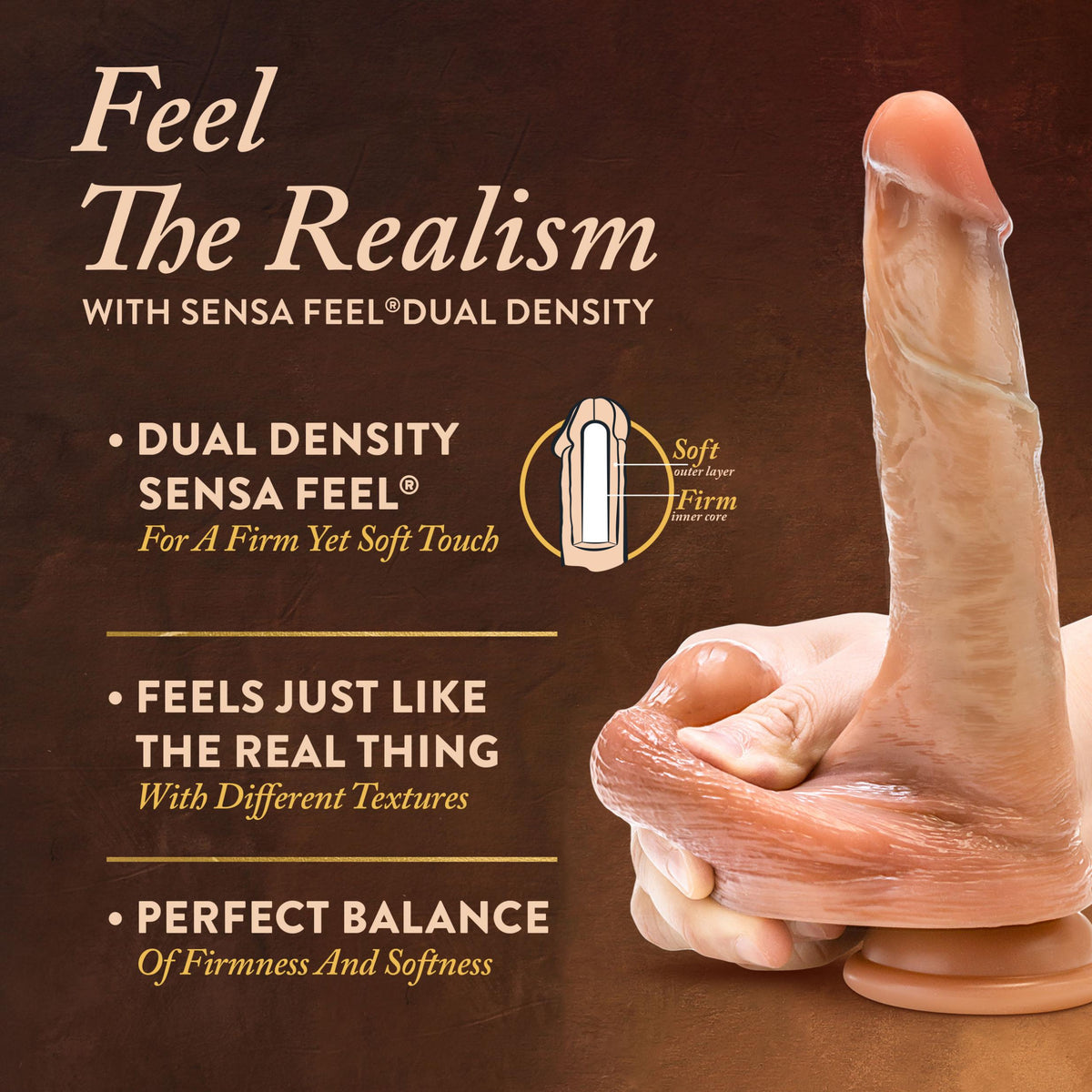 Renaissance - Davinci - 8 Inch Sliding Foreskin Dildo With Squeezable Balls - Tan Blush