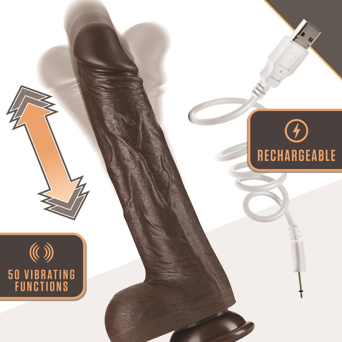 Dr. Skin Silicone - Dr. Murphy - 8 Inch Thrusting  Dildo - Chocolate Blush