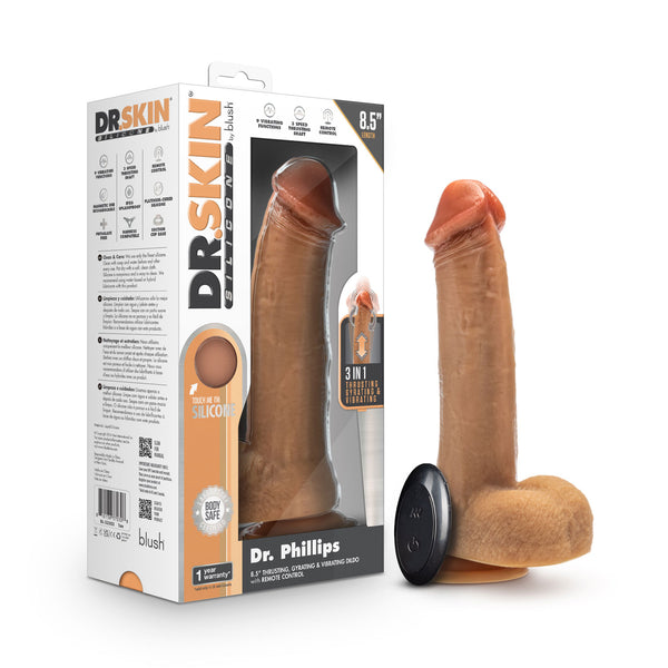 Dr. Skin Silicone - Dr. Phillips - 8.5 Inch  Thrusting Dildo - Tan Blush