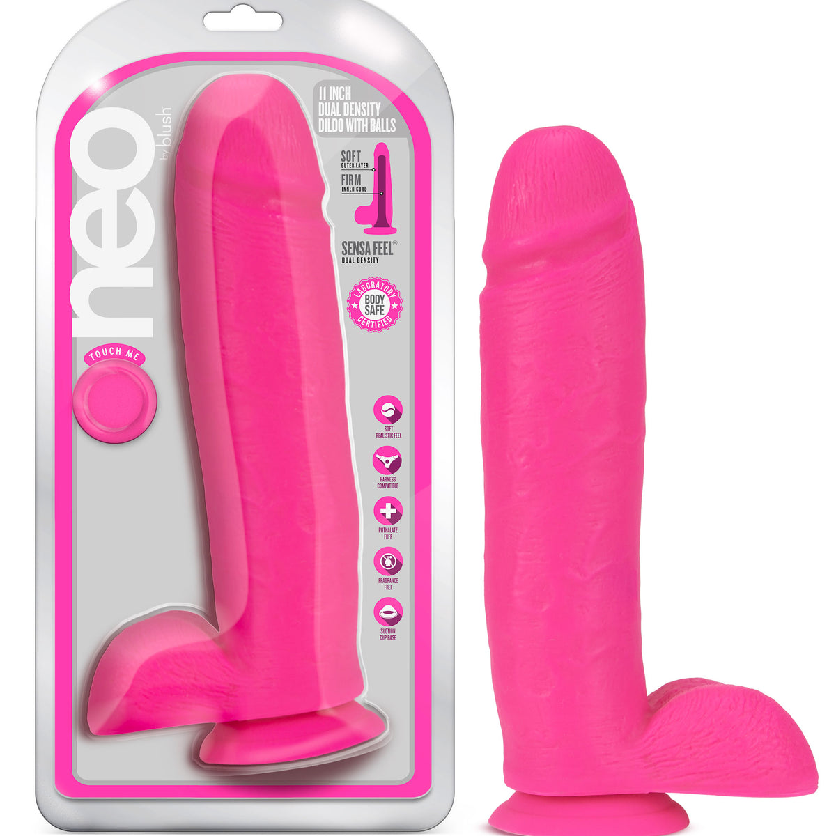 Neo - 11 Inch Dual Density Dildo - Neon Pink Blush